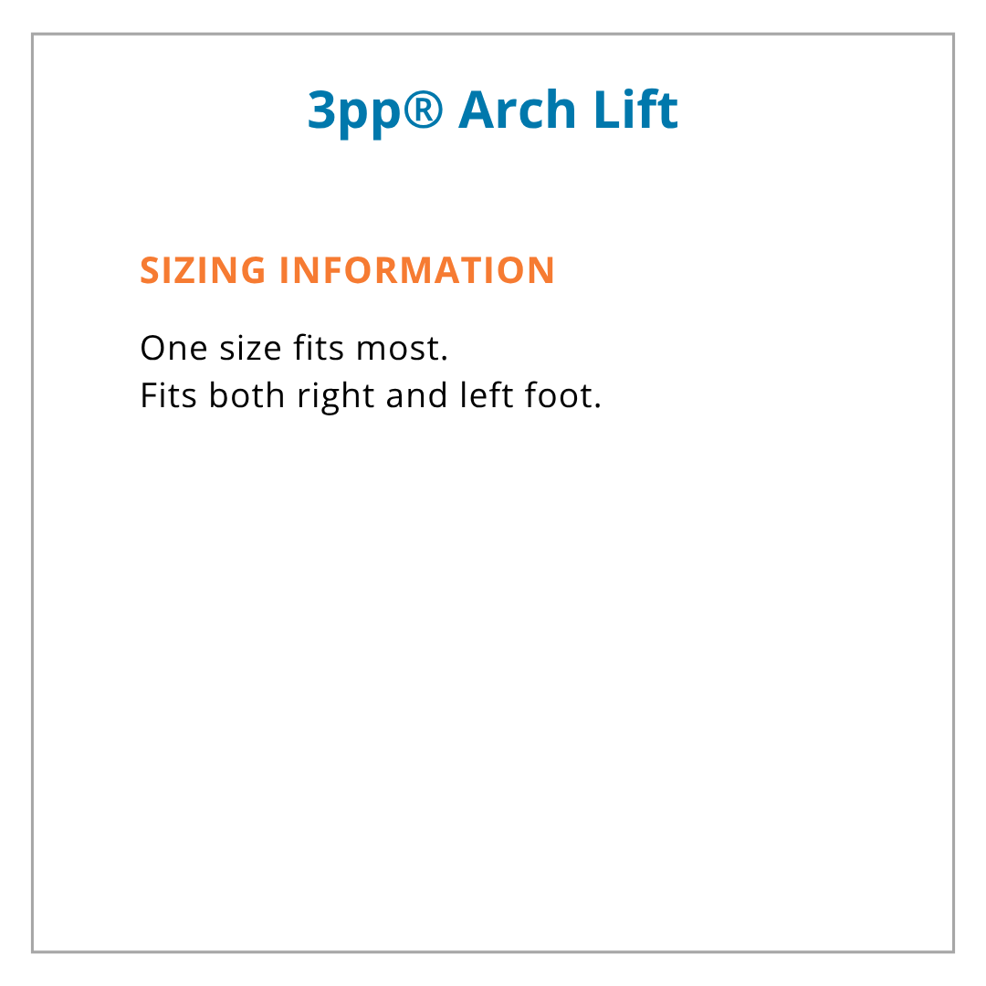Sizing information for 3pp Arch Lift on a white background