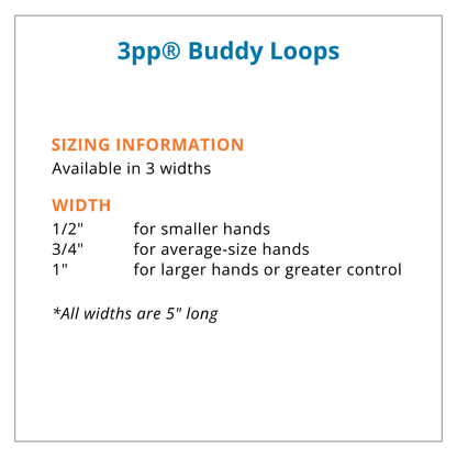 Sizing information for 3pp Buddy Loops with different width options.