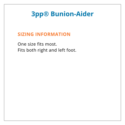 Sizing information for 3pp Bunion-Aider on a white background