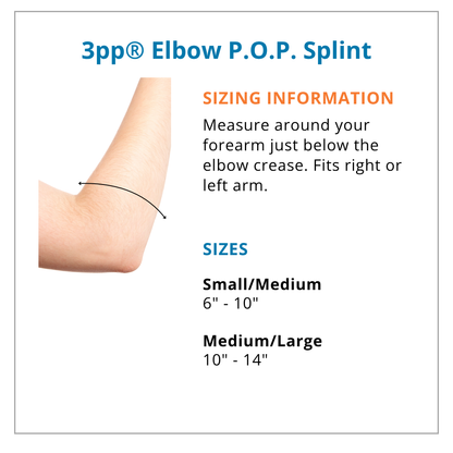 Elbow P.O.P. Splint sizing information with arm measurement guide.