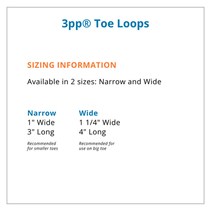 Sizing information for 3pp Toe Loops on a white background