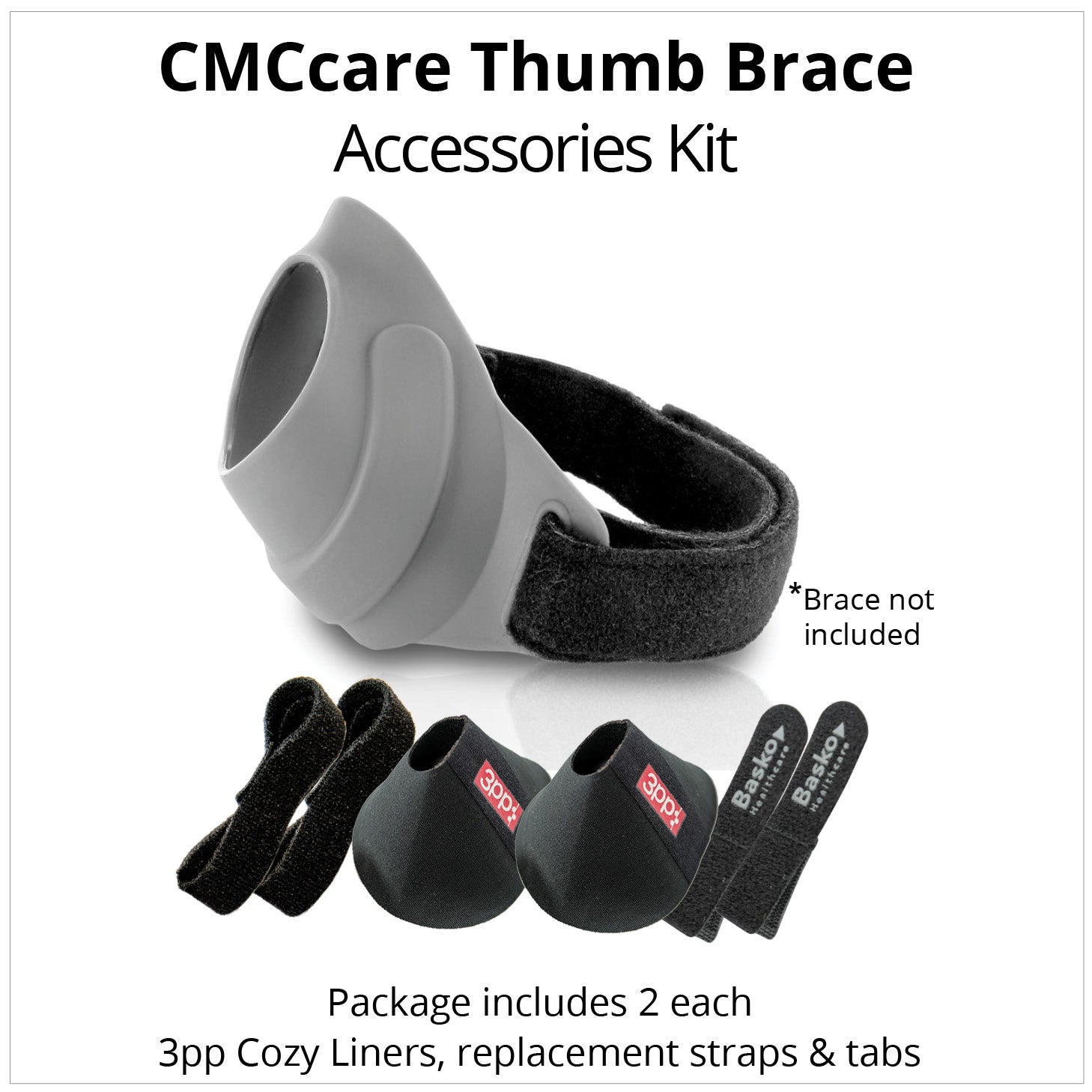 CMCcare thumb brace accessories kit include 2 each of branded cozy liners , replacement straps and tabs