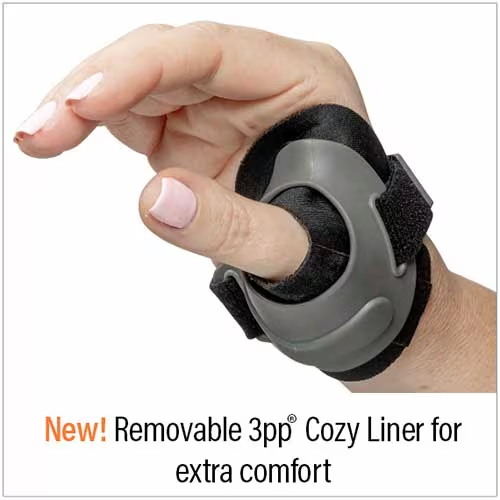  The CMCcare Thumb Brace for cmc thumb arthritis shown with a 3pp® Cozy Liner for extra cushioning. 