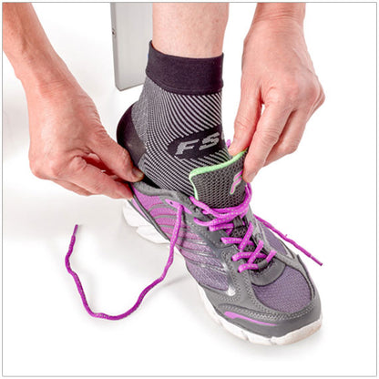 the fs6 foot compression sleeve has comfortable, breathable knitted fabric-  isn’t hot or bulky making it easy to wear in any type shoe  